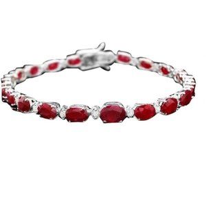 14.50Ct Natural Ruby and  Diamond 14K Solid White Gold Bracelet